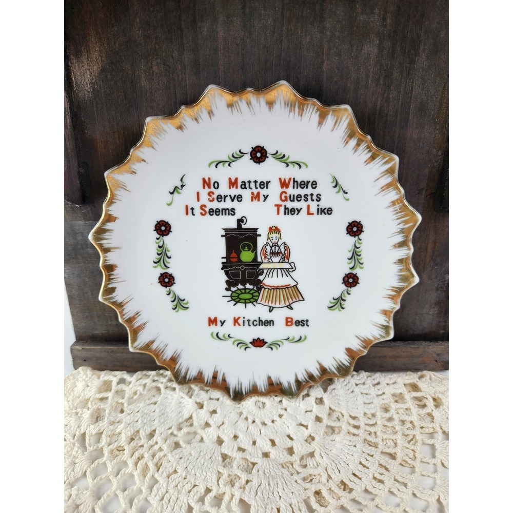 Vintage Porcelain Kitchen Poem Decorative Plate Scalloped Gold Trim Wall Decor
